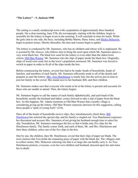 summary of the lottery short story|A Summary and Analysis of Shirley Jackson’s ‘The .